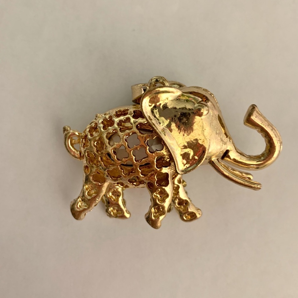 Gold & White Gem Elephant Necklace Charm with Green Gemstone Body - Picture 3 of 5